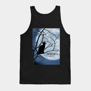 Solitary Black Cat Stares At A Full Moon Tank Top